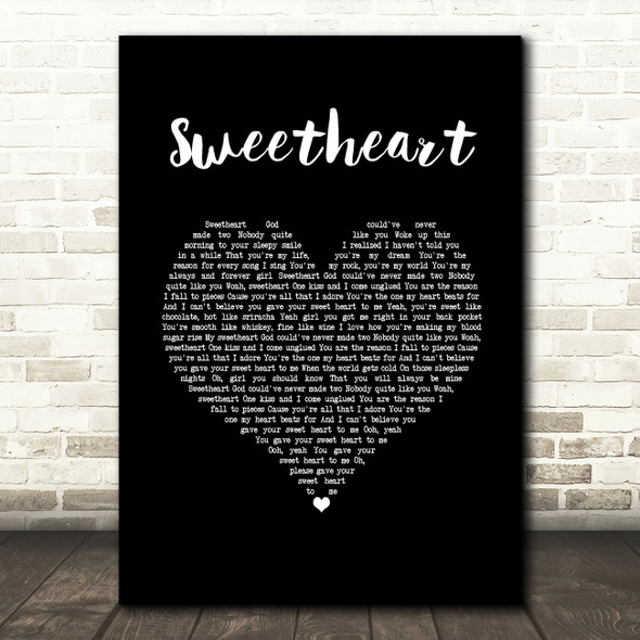 Thomas Rhett Sweetheart Black Heart Song Lyric Wall Art Print