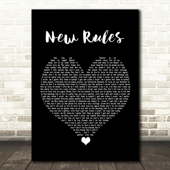 Dua Lipa New Rules Black Heart Song Lyric Wall Art Print