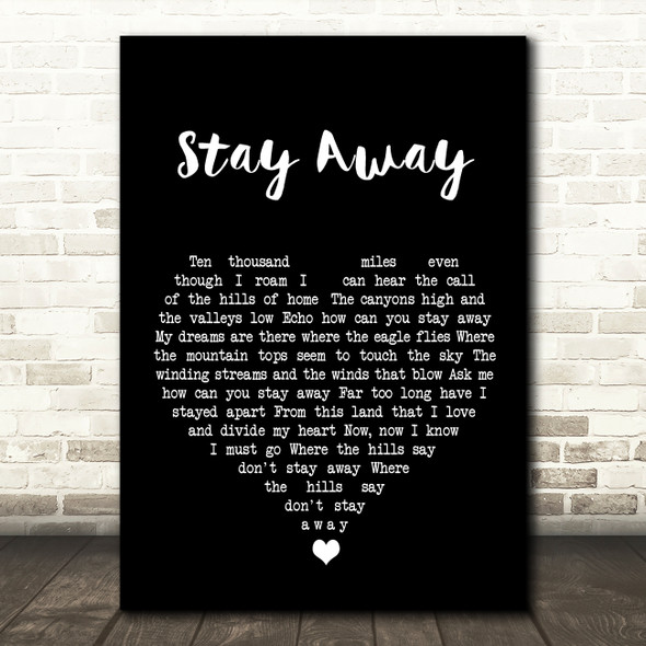 Elvis Presley Stay Away Black Heart Song Lyric Wall Art Print