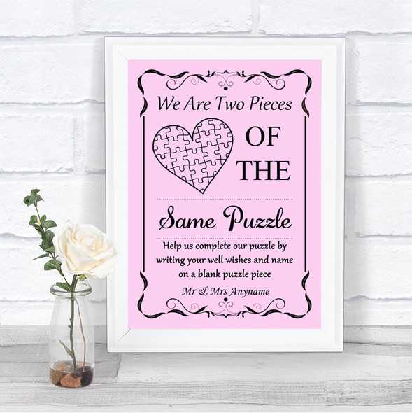 Pink Puzzle Piece Guest Book Personalized Wedding Sign