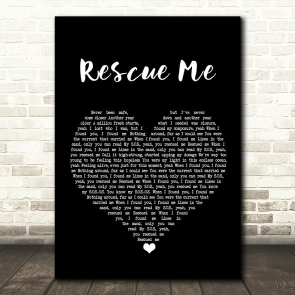 Marshmello Rescue Me Black Heart Song Lyric Wall Art Print