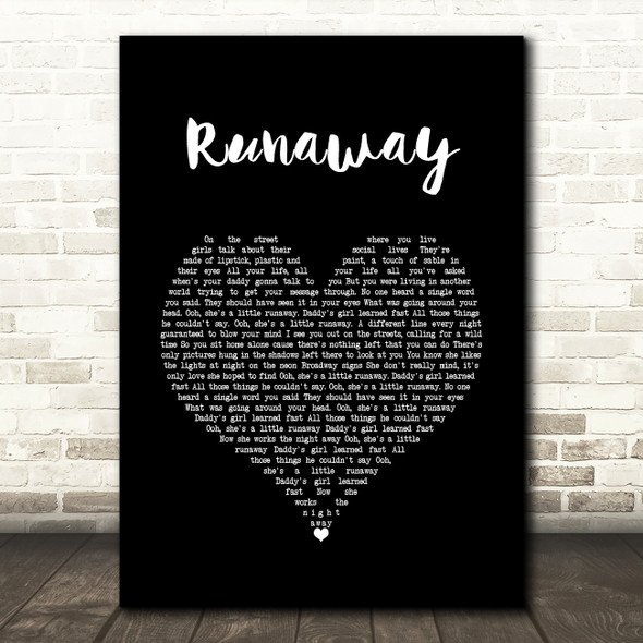 Bon Jovi Runaway Black Heart Song Lyric Wall Art Print