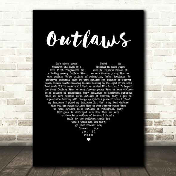 Green Day Outlaws Black Heart Song Lyric Wall Art Print