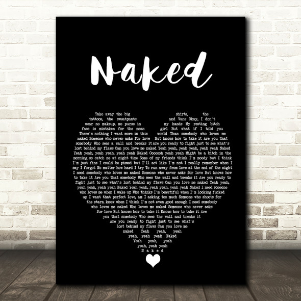 Ella Mai Naked Black Heart Song Lyric Wall Art Print
