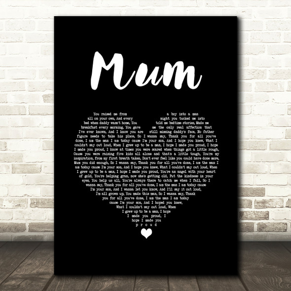 Nathan Grisdale Mum Black Heart Song Lyric Wall Art Print