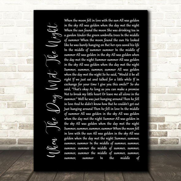 Panic! At The Disco When The Day Met The Night Black Script Song Lyric Wall Art Print