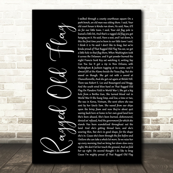 Johnny Cash Ragged Old Flag Black Script Song Lyric Wall Art Print