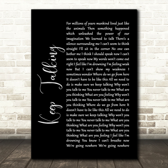 Pink Floyd Keep Talking Black Script Song Lyric Wall Art Print