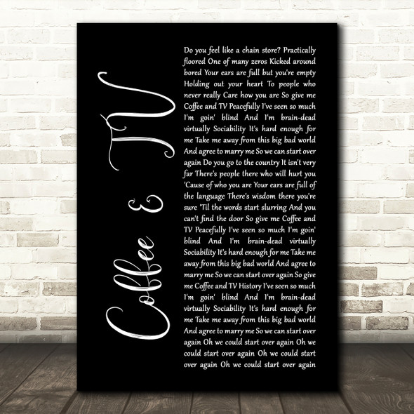 Blur Coffee & TV Black Script Song Lyric Wall Art Print