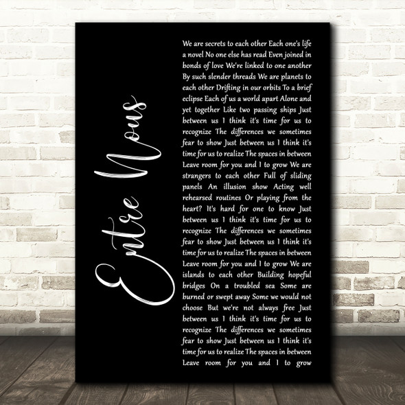 Rush Entre Nous Black Script Song Lyric Wall Art Print