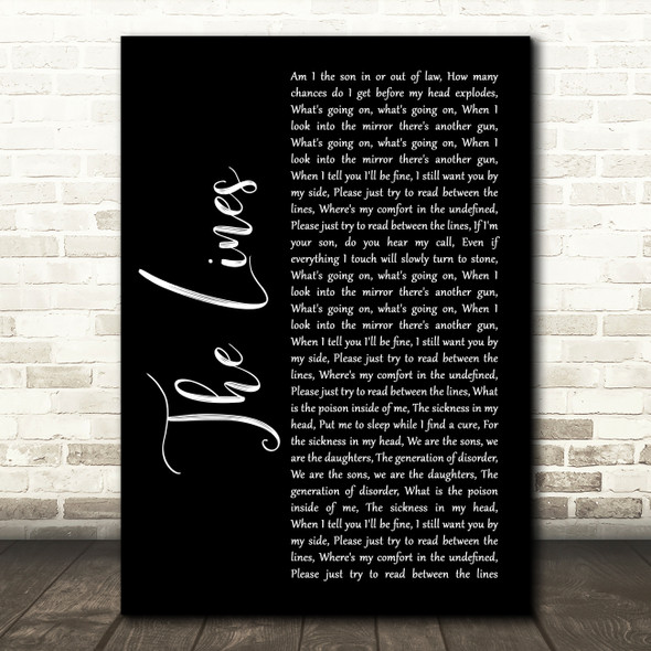 Beartooth The Lines Black Script Song Lyric Wall Art Print