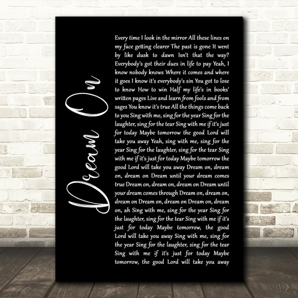 Aerosmith Dream On Black Script Song Lyric Wall Art Print