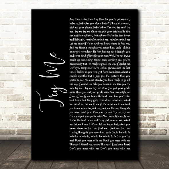 The Weeknd Try Me Black Script Song Lyric Wall Art Print