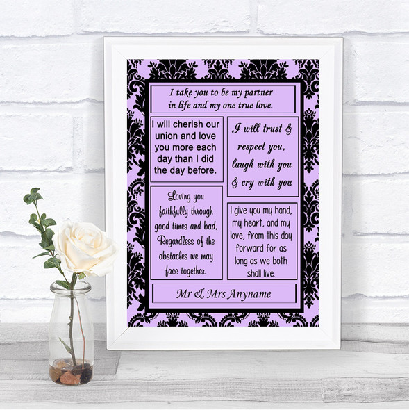 Lilac Damask Romantic Vows Personalized Wedding Sign