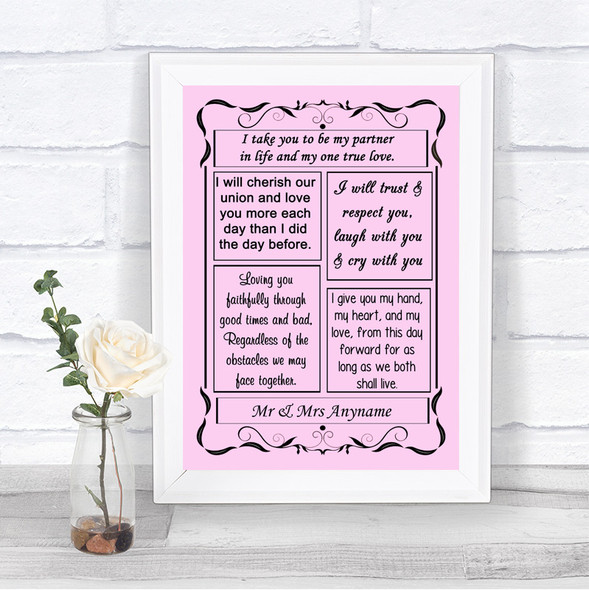 Pink Romantic Vows Personalized Wedding Sign