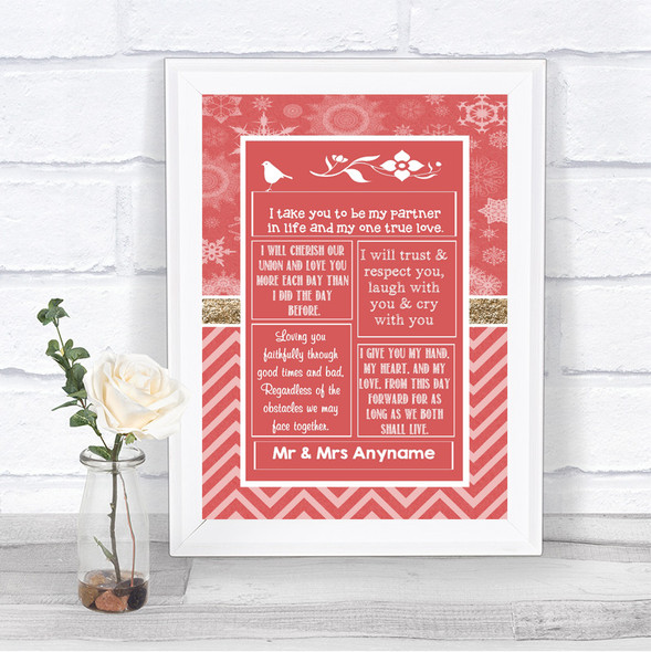 Red Winter Romantic Vows Personalized Wedding Sign
