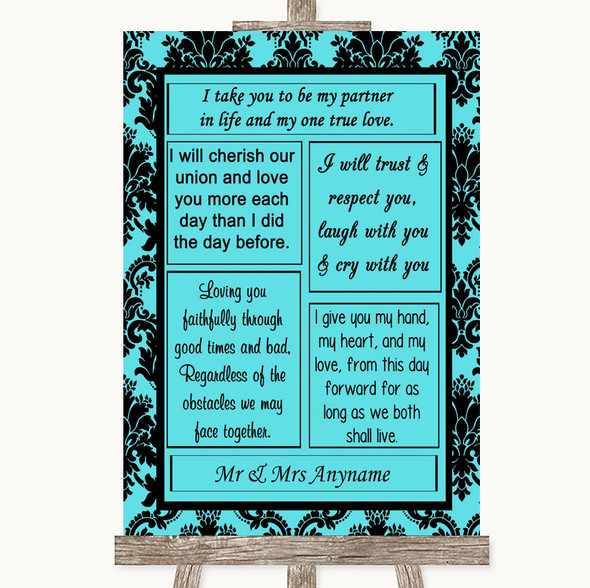 Tiffany Blue Damask Romantic Vows Personalized Wedding Sign