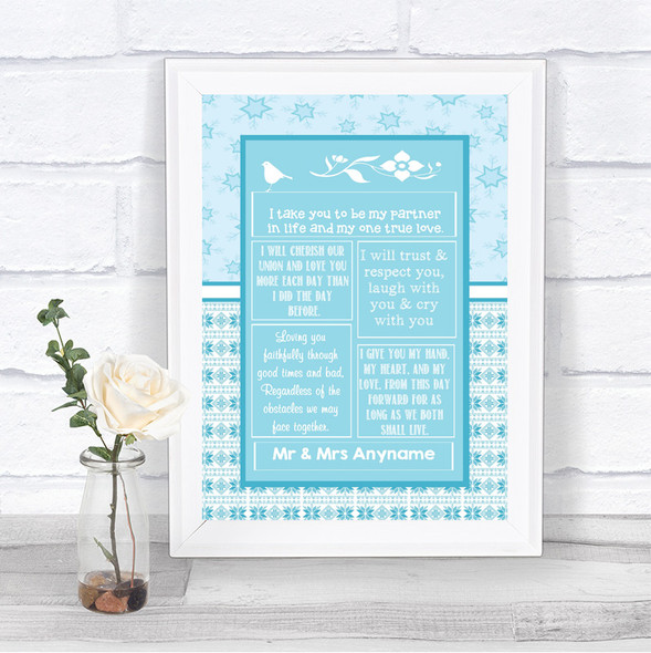 Winter Blue Romantic Vows Personalized Wedding Sign