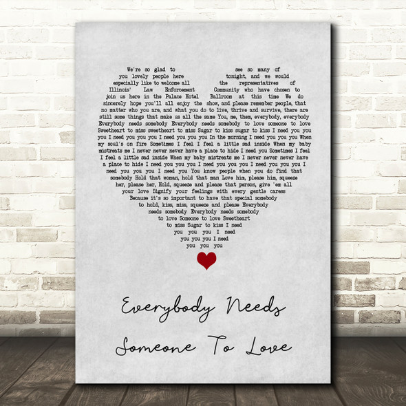 The Blues Brothers Everybody Needs Someone To Love Grey Heart Song Lyric Wall Art Print