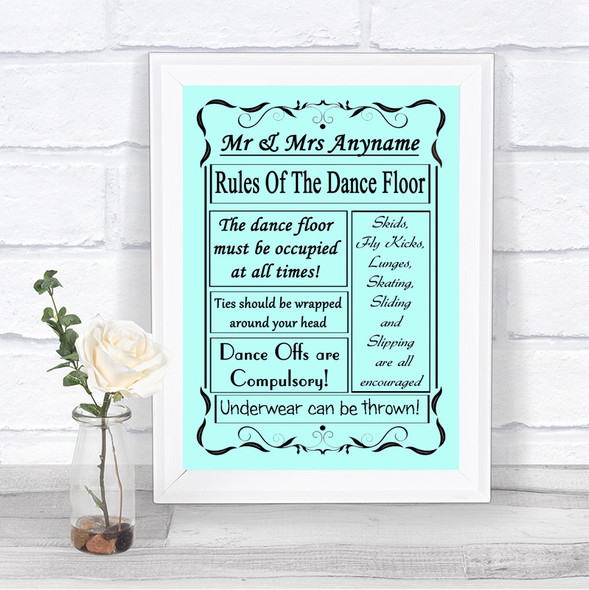 Aqua Rules Of The Dance Floor Personalized Wedding Sign