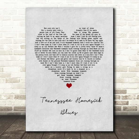 Dolly Parton Tennesssee Homesick Blues Grey Heart Song Lyric Wall Art Print