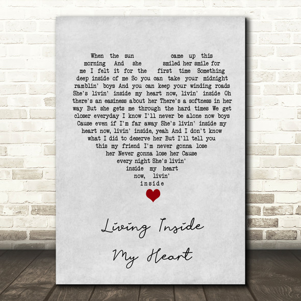 Bob Seger Living Inside My Heart Grey Heart Song Lyric Wall Art Print