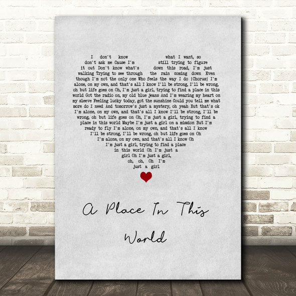 Taylor Swift A Place In This World Grey Heart Song Lyric Wall Art Print