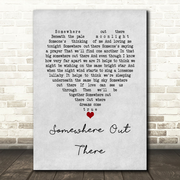 James Ingram Somewhere Out There Grey Heart Song Lyric Wall Art Print