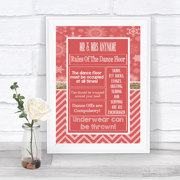 Red Winter Rules Of The Dance Floor Personalized Wedding Sign