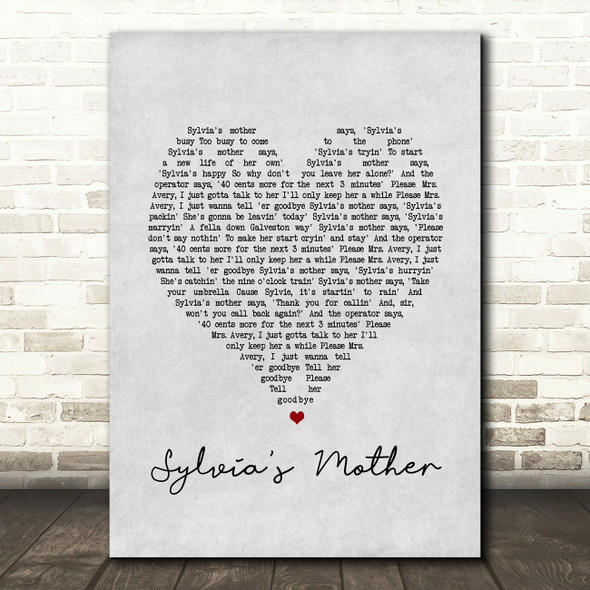 Dr. Hook Sylvia's Mother Grey Heart Song Lyric Wall Art Print