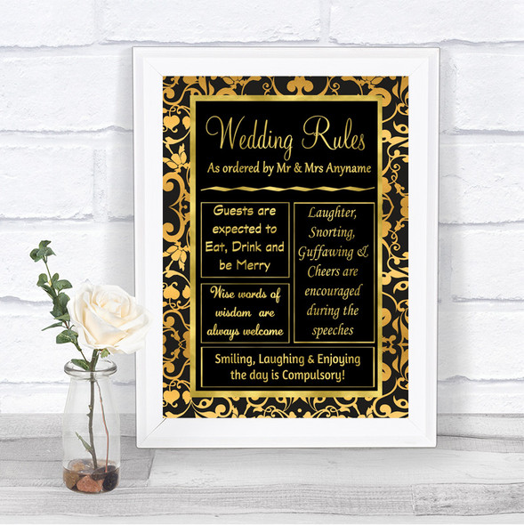 Black & Gold Damask Rules Of The Wedding Personalized Wedding Sign