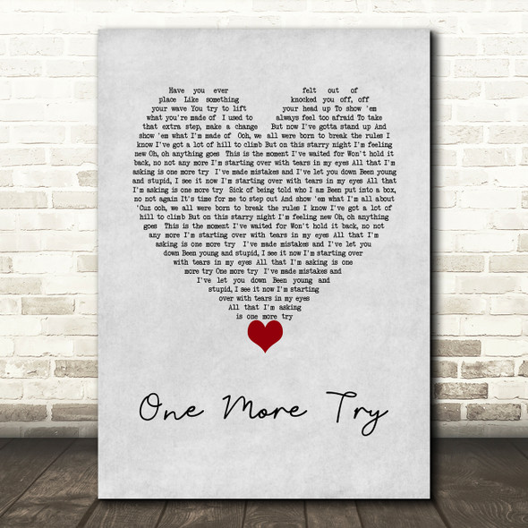Jessie J One More Try Grey Heart Song Lyric Wall Art Print