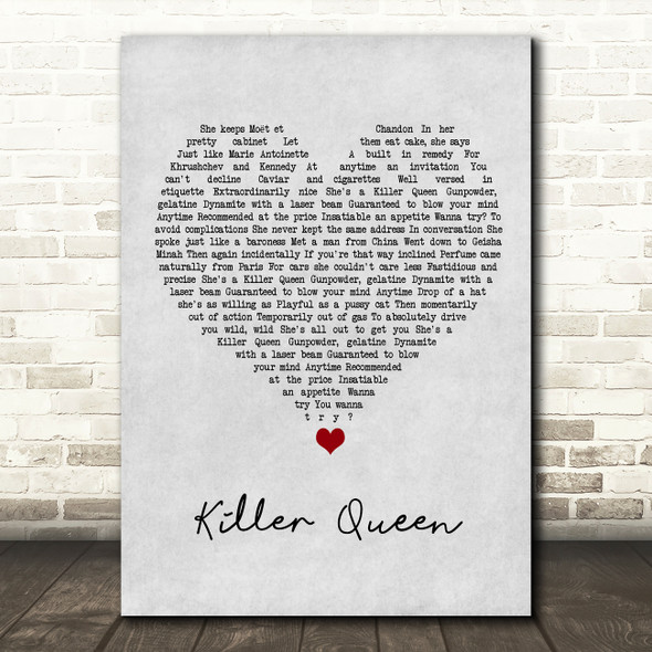 Queen Killer Queen Grey Heart Song Lyric Wall Art Print