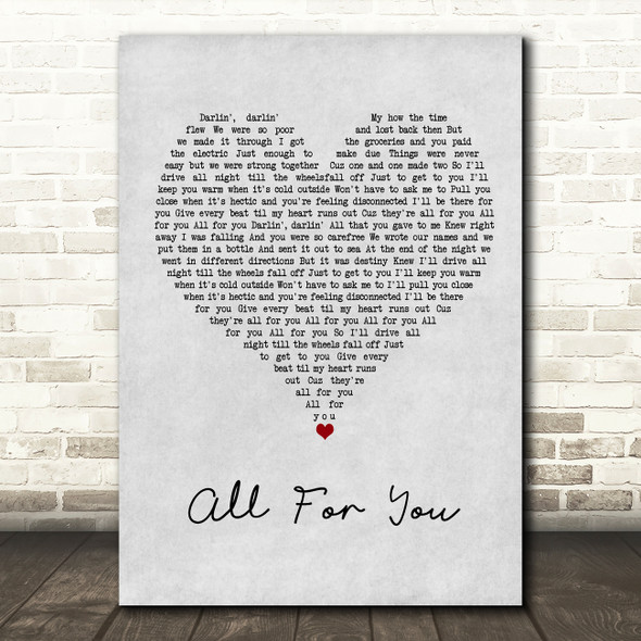 Iration All For You Grey Heart Song Lyric Wall Art Print