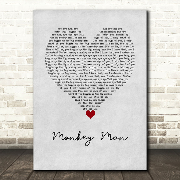 The Maytals Monkey Man Grey Heart Song Lyric Wall Art Print