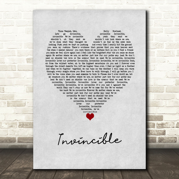 Tinie Tempah Invincible Grey Heart Song Lyric Wall Art Print