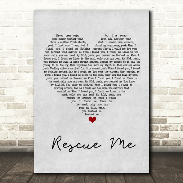 Marshmello Rescue Me Grey Heart Song Lyric Wall Art Print