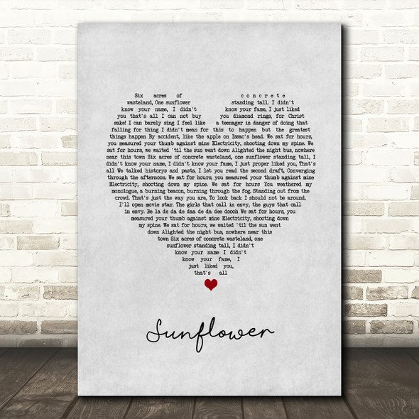 The Courteeners Sunflower Grey Heart Song Lyric Wall Art Print