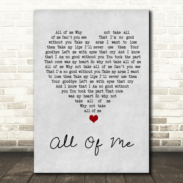 Willie Nelson All Of Me Grey Heart Song Lyric Wall Art Print