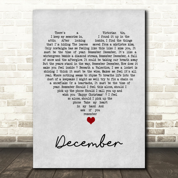 All About Eve December Grey Heart Song Lyric Wall Art Print