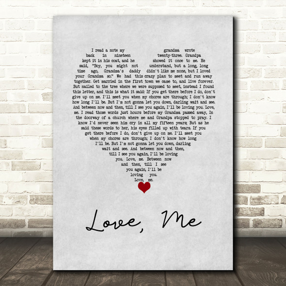 Collin Raye Love, Me Grey Heart Song Lyric Wall Art Print