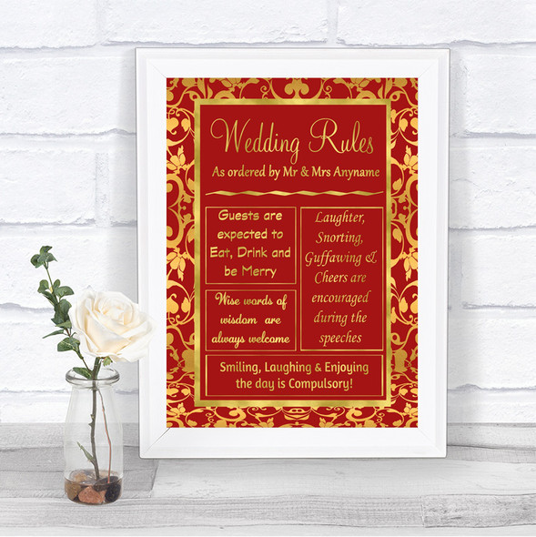 Red & Gold Rules Of The Wedding Personalized Wedding Sign