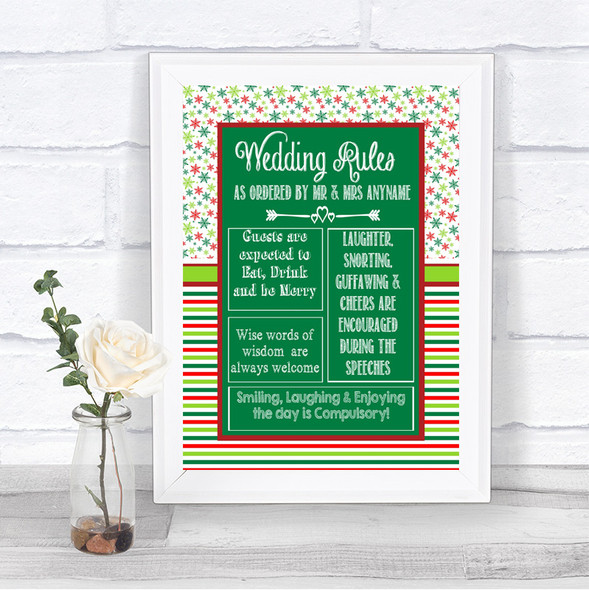 Red & Green Winter Rules Of The Wedding Personalized Wedding Sign