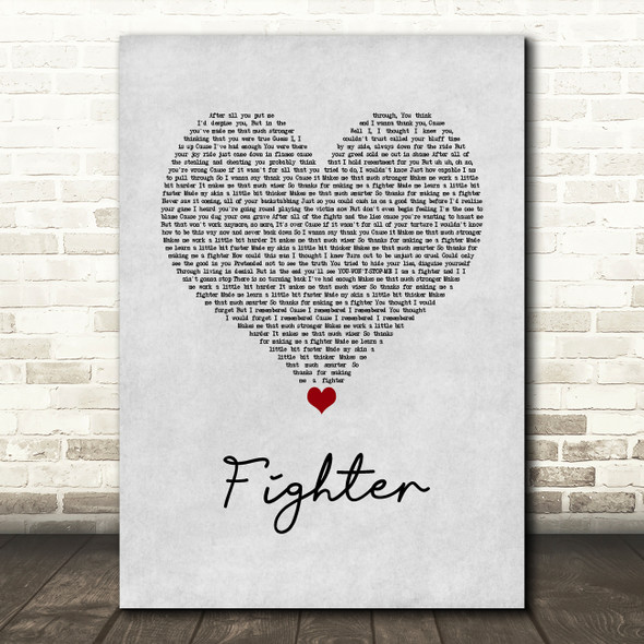 Christina Aguilera Fighter Grey Heart Song Lyric Wall Art Print