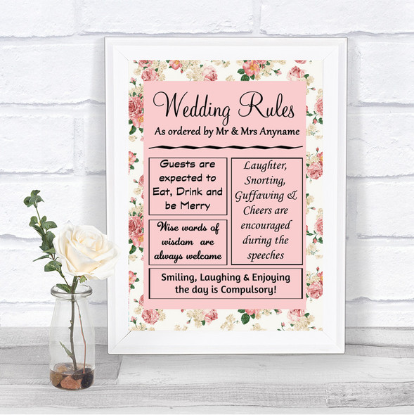 Vintage Roses Rules Of The Wedding Personalized Wedding Sign