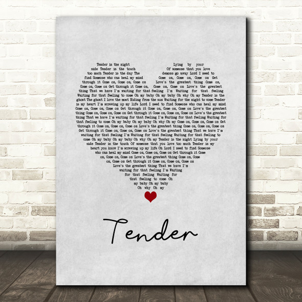Blur Tender Grey Heart Song Lyric Wall Art Print