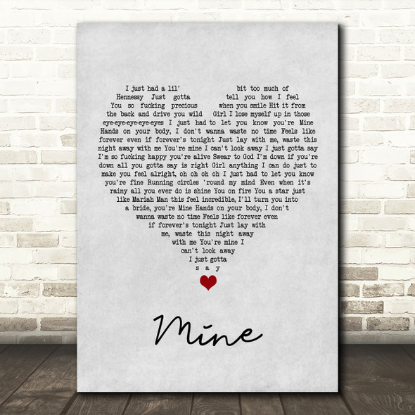 Bazzi Mine Grey Heart Song Lyric Wall Art Print