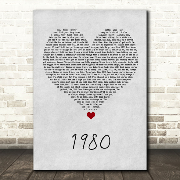 Rehab 1980 Grey Heart Song Lyric Wall Art Print