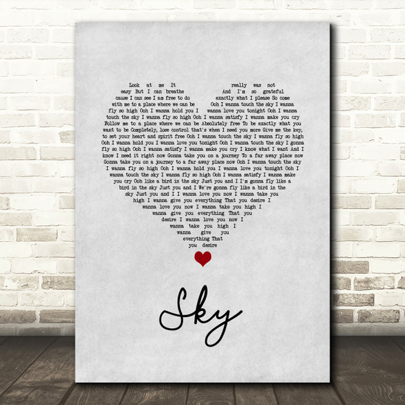 Sonique Sky Grey Heart Song Lyric Wall Art Print