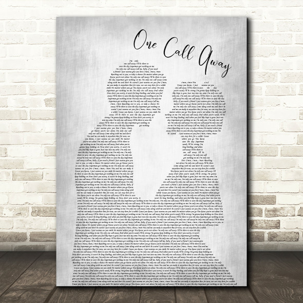 Charlie Puth One Call Away Man Lady Bride Groom Wedding Grey Song Lyric Wall Art Print